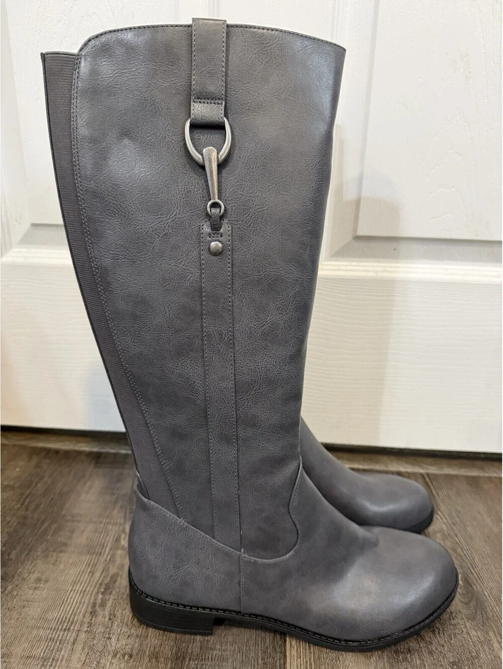 LifeStride 10W Riding Boots Gray Sterling Knee High Zip Faux Leather